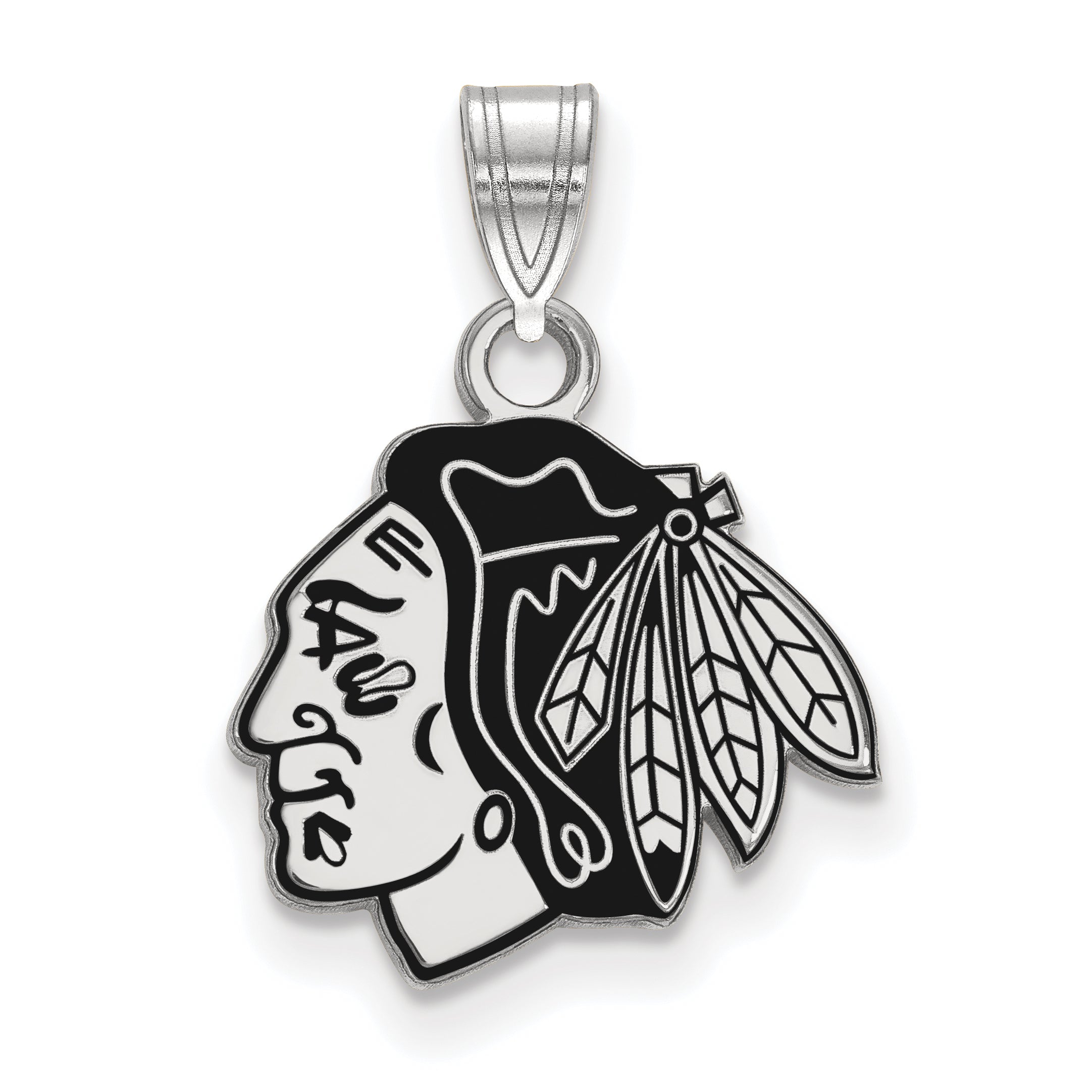 Sterling Silver Rhodium Plated Nhl Logoart Chicago Blackhawks Small Enameled Pendant