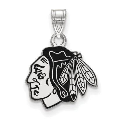 Sterling Silver Rhodium Plated Nhl Logoart Chicago Blackhawks Small Enameled Pendant