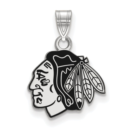 Sterling Silver Rhodium Plated Nhl Logoart Chicago Blackhawks Small Enameled Pendant