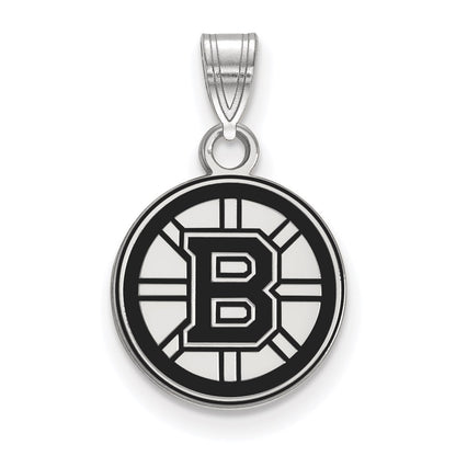 Sterling Silver Rhodium Plated Nhl Logoart Boston Bruins Small Enameled Pendant