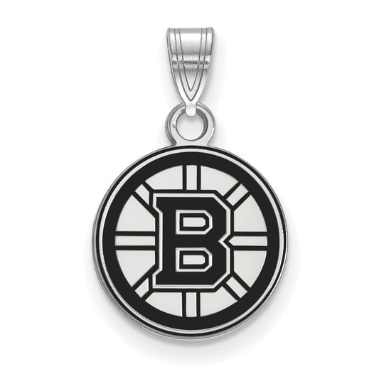 Sterling Silver Rhodium Plated Nhl Logoart Boston Bruins Small Enameled Pendant