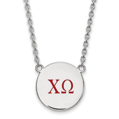 Sterling Silver Rhodium Plated Logoart Chi Omega Sorority Greek Letters Large Color Enamel Pendant 18 Inch Necklace
