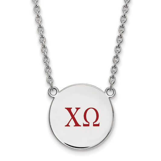 Sterling Silver Rhodium Plated Logoart Chi Omega Sorority Greek Letters Large Color Enamel Pendant 18 Inch Necklace