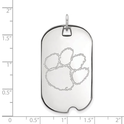 Sterling Silver Rhodium Plated Logoart Clemson University Tiger Paw Large Dog Tag Pendant