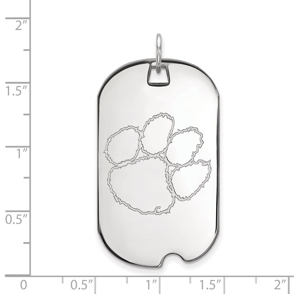 14K White Gold Logoart Clemson University Tiger Paw Large Dog Tag Pendant