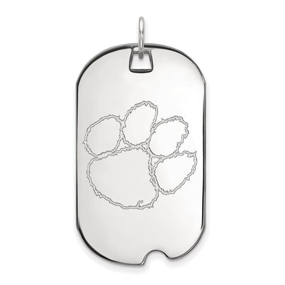 10K White Gold Logoart Clemson University Tiger Paw Large Dog Tag Pendant