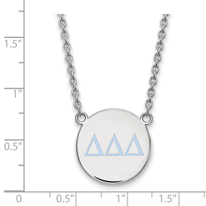 Sterling Silver Rhodium Plated Logoart Delta Sorority Greek Letters Large Color Enamel Pendant 18 Inch Necklace