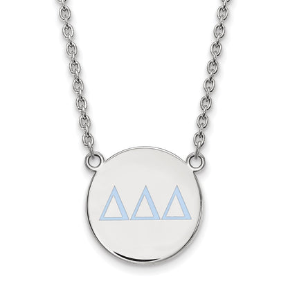 Sterling Silver Rhodium Plated Logoart Delta Sorority Greek Letters Large Color Enamel Pendant 18 Inch Necklace