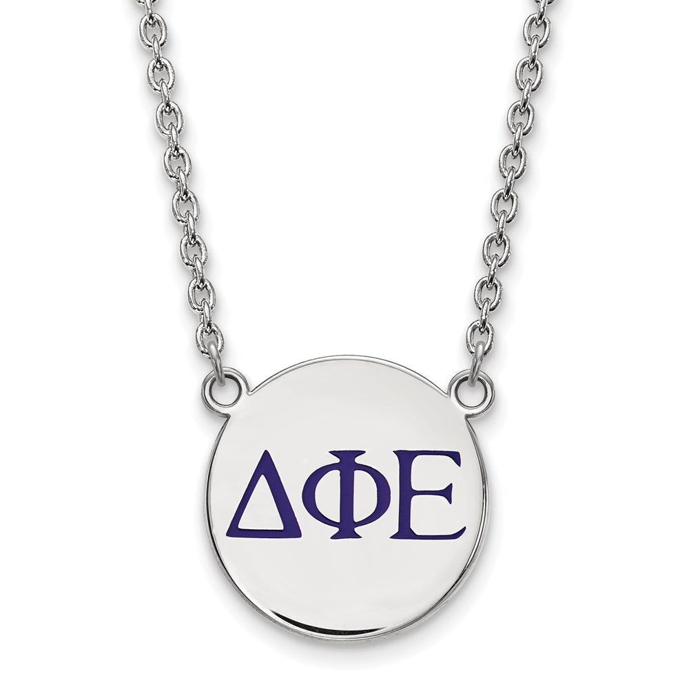 Sterling Silver Rhodium Plated Logoart Delta Phi Epsilon Sorority Greek Letters Large Color Enamel Pendant 18 Inch Necklace