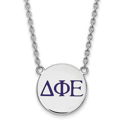 Sterling Silver Rhodium Plated Logoart Delta Phi Epsilon Sorority Greek Letters Large Color Enamel Pendant 18 Inch Necklace