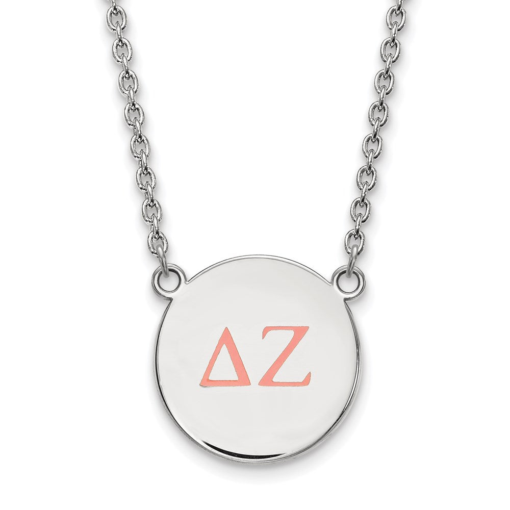 Sterling Silver Rhodium Plated Logoart Delta Zeta Sorority Greek Letters Large Color Enamel Pendant 18 Inch Necklace