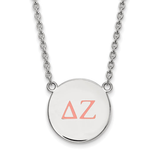 Sterling Silver Rhodium Plated Logoart Delta Zeta Sorority Greek Letters Large Color Enamel Pendant 18 Inch Necklace