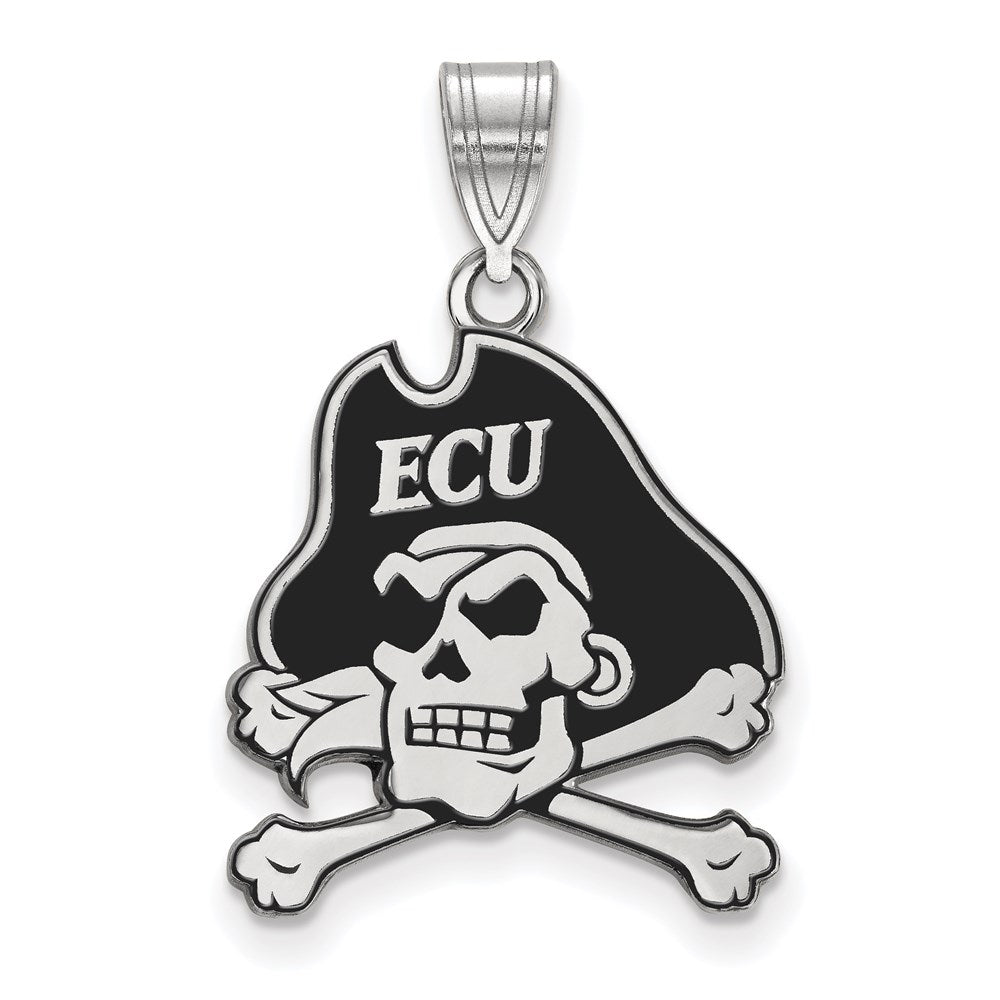 Sterling Silver Rhodium Plated Logoart East Carolina University Pirate Large Enameled Pendant
