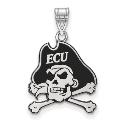 Sterling Silver Rhodium Plated Logoart East Carolina University Pirate Large Enameled Pendant