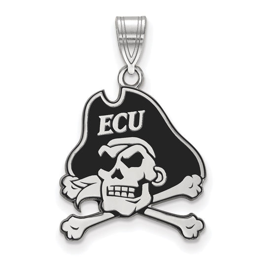 Sterling Silver Rhodium Plated Logoart East Carolina University Pirate Large Enameled Pendant