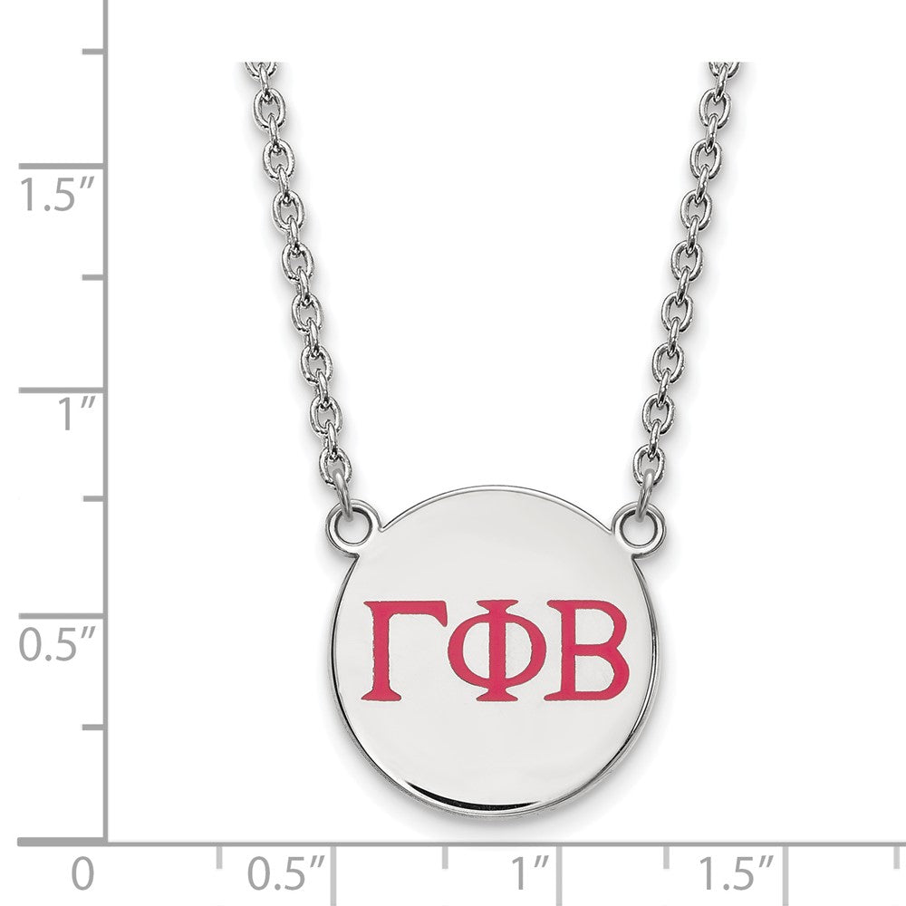 Sterling Silver Rhodium Plated Logoart Gamma Phi Beta Sorority Greek Letters Large Color Enamel Pendant 18 Inch Necklace