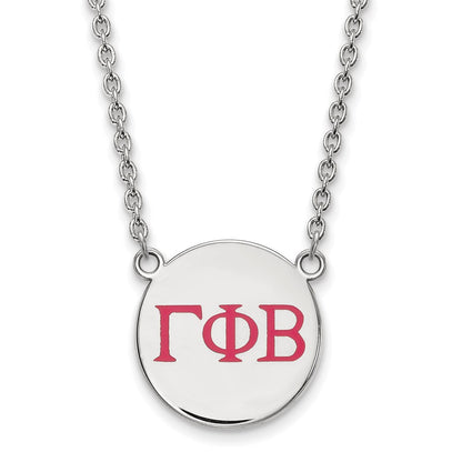 Sterling Silver Rhodium Plated Logoart Gamma Phi Beta Sorority Greek Letters Large Color Enamel Pendant 18 Inch Necklace