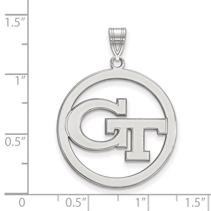 Sterling Silver Rhodium Plated Logoart Georgia Institute Of Technology G T Extra Large Circle Pendant