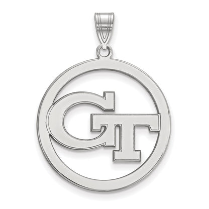 Sterling Silver Rhodium Plated Logoart Georgia Institute Of Technology G T Extra Large Circle Pendant