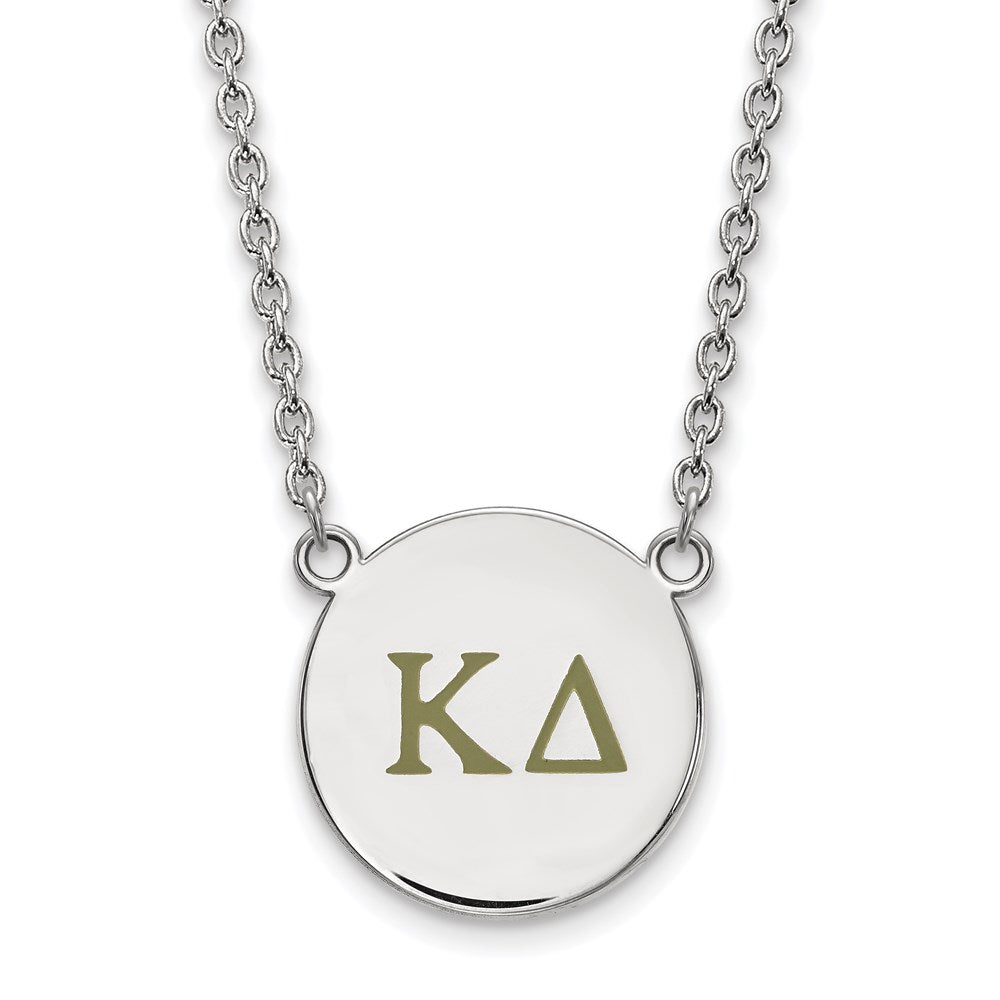 Sterling Silver Rhodium Plated Logoart Kappa Delta Sorority Greek Letters Large Color Enamel Pendant 18 Inch Necklace