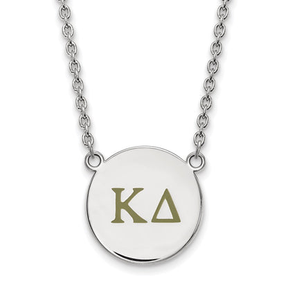 Sterling Silver Rhodium Plated Logoart Kappa Delta Sorority Greek Letters Large Color Enamel Pendant 18 Inch Necklace
