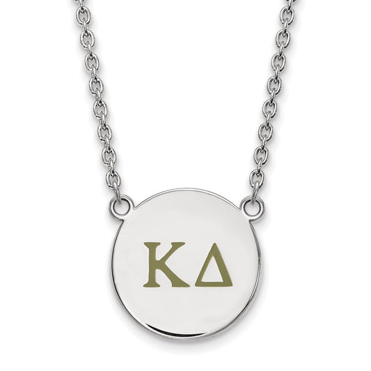 Sterling Silver Rhodium Plated Logoart Kappa Delta Sorority Greek Letters Large Color Enamel Pendant 18 Inch Necklace