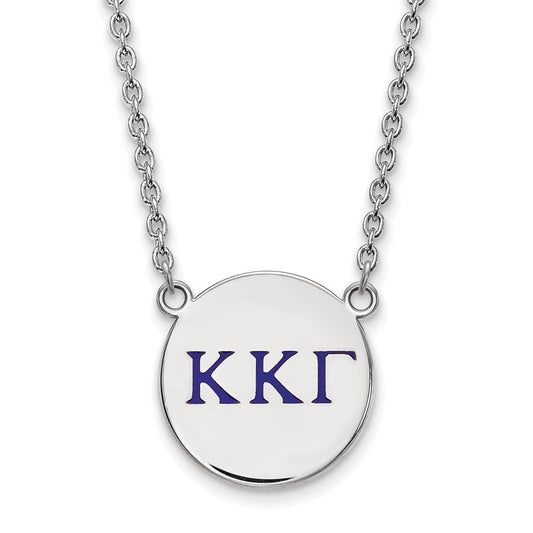 Sterling Silver Rhodium Plated Logoart Kappa Gamma Sorority Greek Letters Large Color Enamel Pendant 18 Inch Necklace
