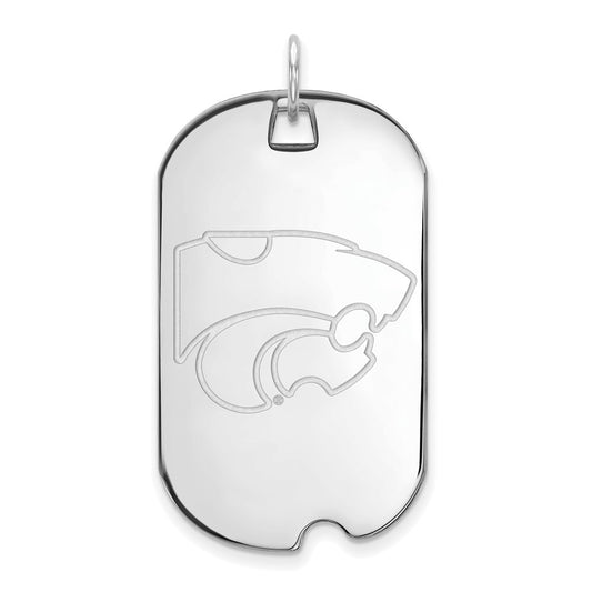 Sterling Silver Rhodium Plated Logoart Kansas State University Wildcat Large Dog Tag Pendant