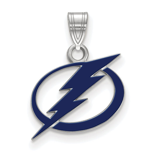 Sterling Silver Rhodium Plated Nhl Logoart Tampa Bay Lightning Small Enameled Pendant