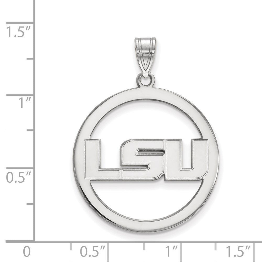 Sterling Silver Rhodium Plated Logoart Louisiana State University L S U Extra Large Circle Pendant