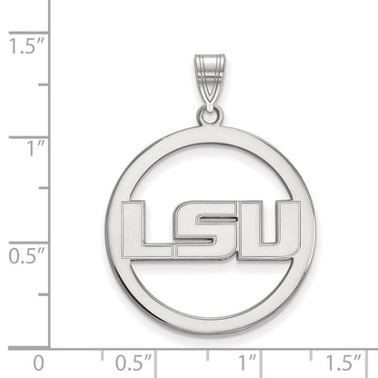 Sterling Silver Rhodium Plated Logoart Louisiana State University L S U Extra Large Circle Pendant