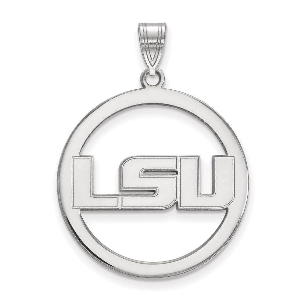 Sterling Silver Rhodium Plated Logoart Louisiana State University L S U Extra Large Circle Pendant
