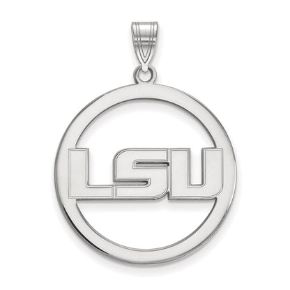 Sterling Silver Rhodium Plated Logoart Louisiana State University L S U Extra Large Circle Pendant
