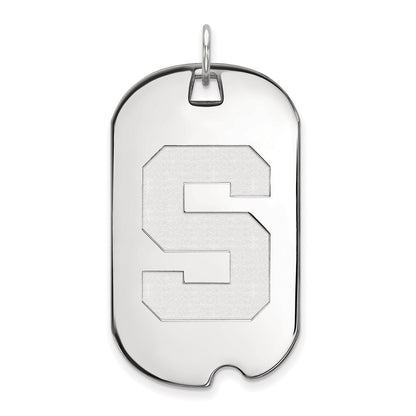 14K White Gold Logoart Michigan State University Letter S Large Dog Tag Pendant