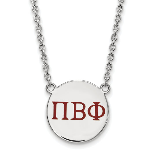 Sterling Silver Rhodium Plated Logoart Pi Beta Phi Sorority Greek Letters Large Color Enamel Pendant 18 Inch Necklace