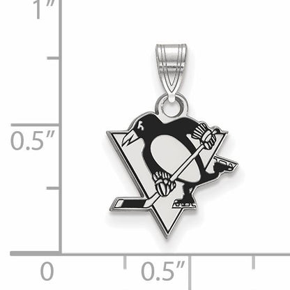 Sterling Silver Rhodium Plated Nhl Logoart Pittsburgh Penguins Small Enameled Pendant