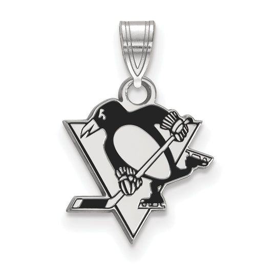 Sterling Silver Rhodium Plated Nhl Logoart Pittsburgh Penguins Small Enameled Pendant