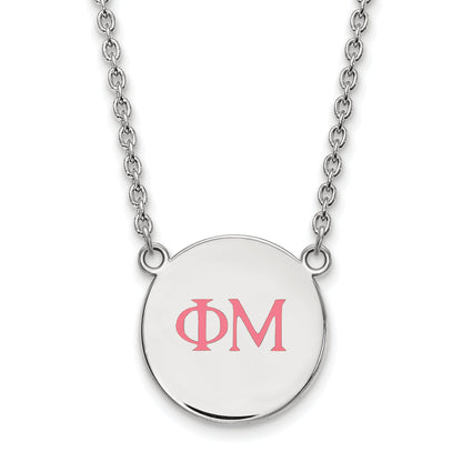 Sterling Silver Rhodium Plated Logoart Phi Mu Sorority Greek Letters Small Color Enamel Pendant 18 Inch Necklace