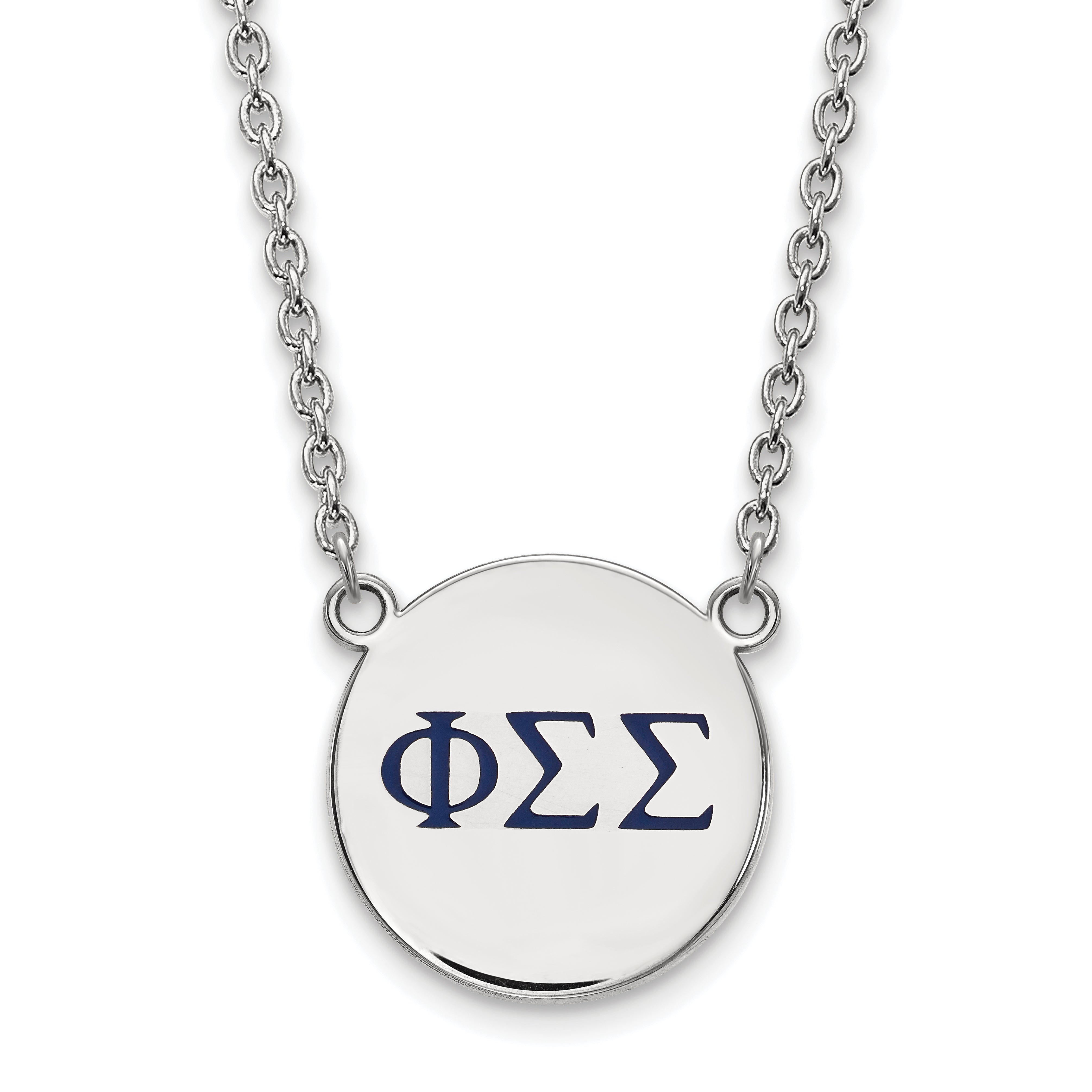 Sterling Silver Rhodium Plated Logoart Phi Sigma Sorority Greek Letters Large Color Enamel Pendant 18 Inch Necklace