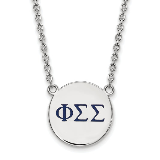 Sterling Silver Rhodium Plated Logoart Phi Sigma Sorority Greek Letters Large Color Enamel Pendant 18 Inch Necklace