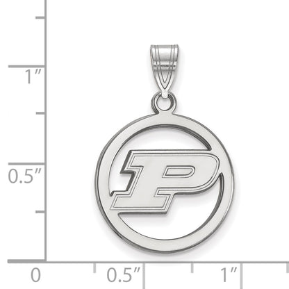 Sterling Silver Rhodium Plated Logoart Purdue University Letter P Medium Circle Pendant