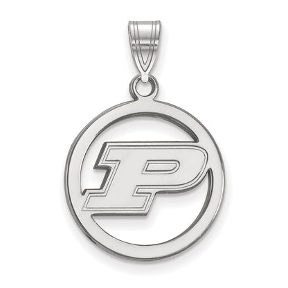 Sterling Silver Rhodium Plated Logoart Purdue University Letter P Medium Circle Pendant