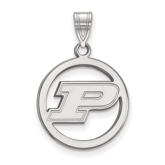 Sterling Silver Rhodium Plated Logoart Purdue University Letter P Medium Circle Pendant