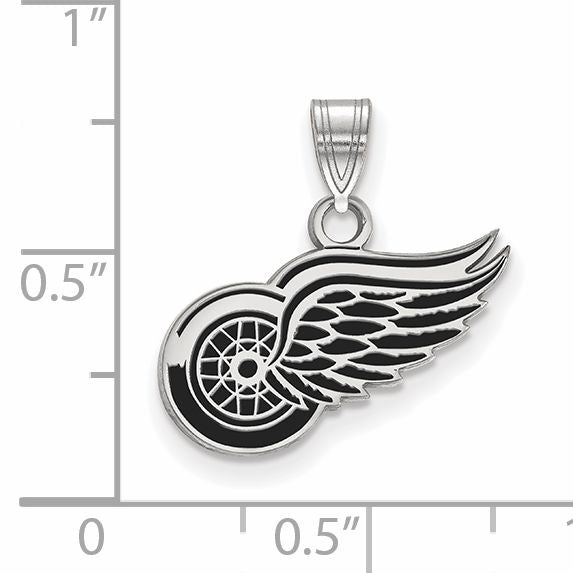 Sterling Silver Rhodium Plated Nhl Logoart Detroit Red Wings Small Enameled Pendant