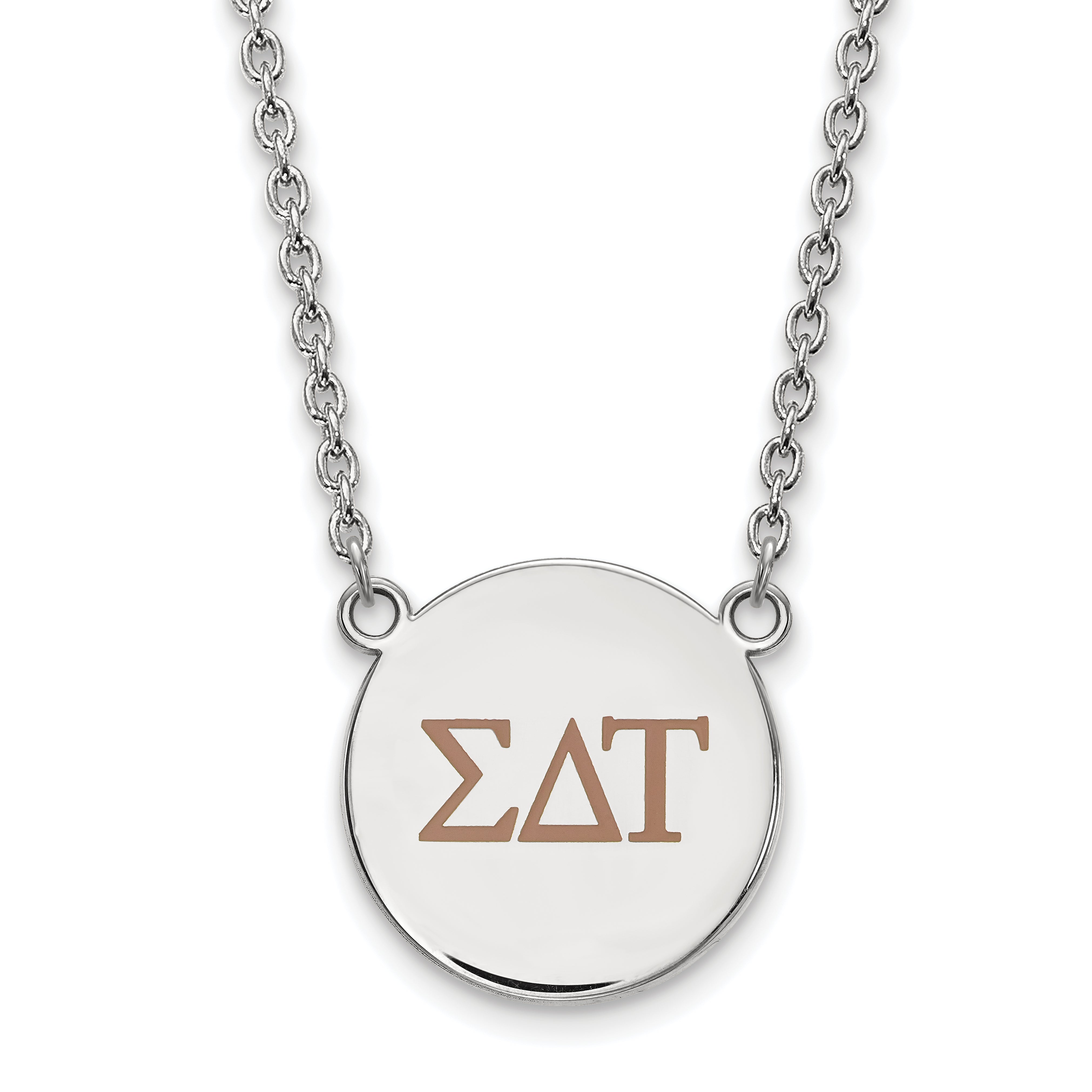 Sterling Silver Rhodium Plated Logoart Sigma Delta Tau Sorority Greek Letters Large Color Enamel Pendant 18 Inch Necklace