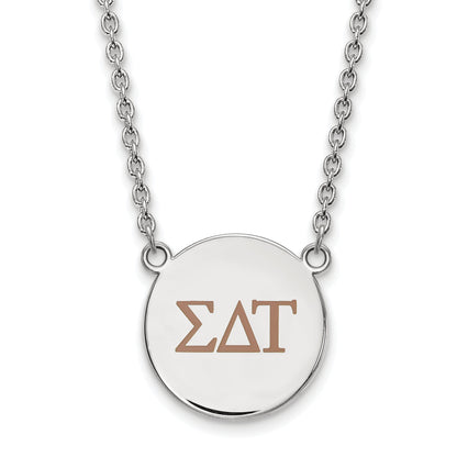 Sterling Silver Rhodium Plated Logoart Sigma Delta Tau Sorority Greek Letters Large Color Enamel Pendant 18 Inch Necklace