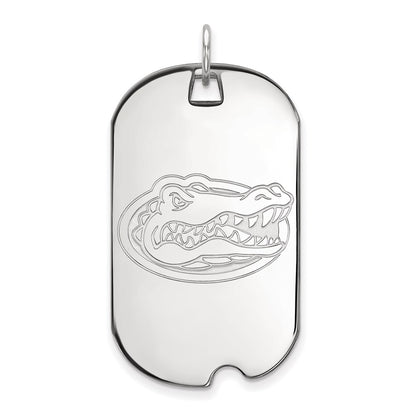 Sterling Silver Rhodium Plated Logoart University Of Florida Gator Large Dog Tag Pendant