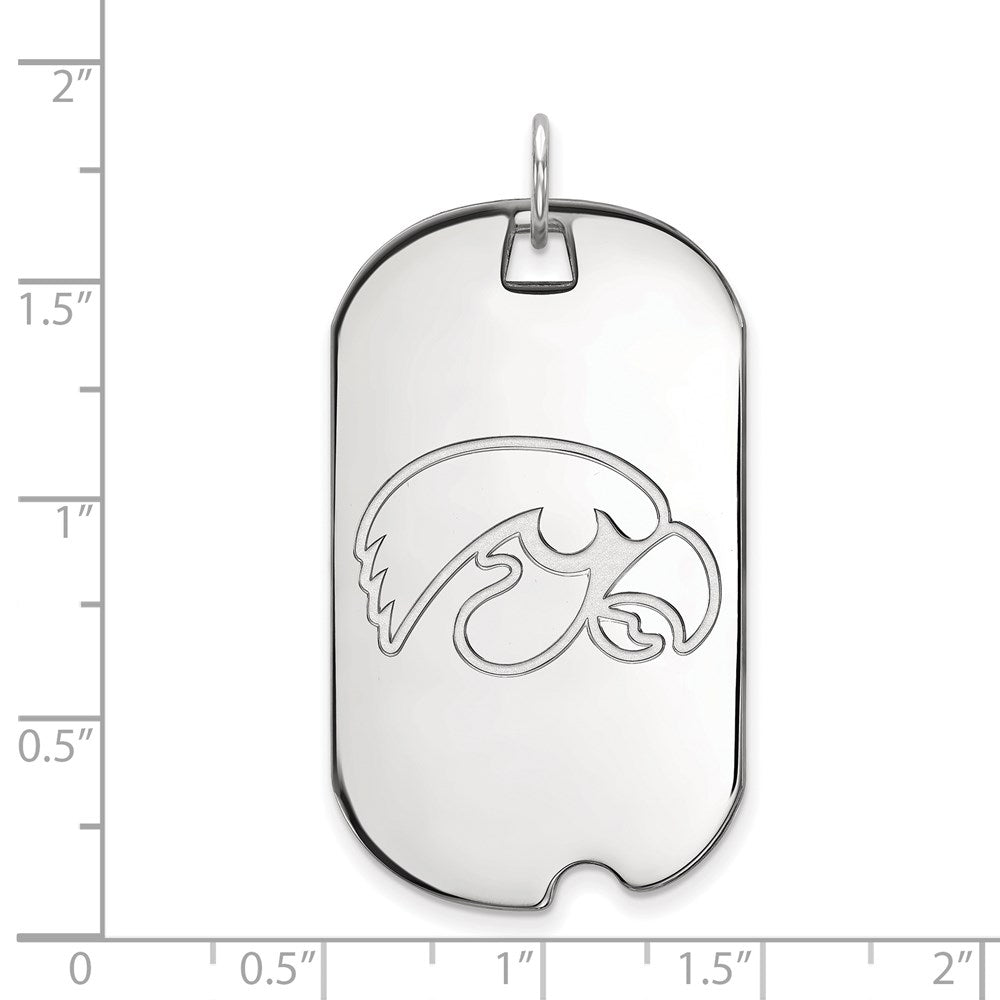 Sterling Silver Rhodium Plated Logoart University Of Iowa Hawk Large Dog Tag Pendant