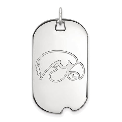 14K White Gold Logoart University Of Iowa Hawk Large Dog Tag Pendant