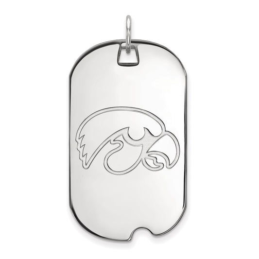 10K White Gold Logoart University Of Iowa Hawk Large Dog Tag Pendant